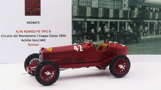 MODELLINO IN SCALA COMPATIBILE CON ALFA ROMEO P3 TIPO B N.42 WINNER CIRCUITO MONTENERO 1934 A.VARZI 1:43 RIO RI4675