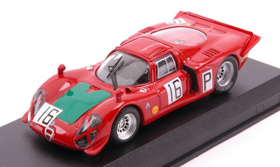 MODELLINO IN SCALA COMPATIBILE CON ALFA ROMEO T33/2 N.16 1000 KM NURBURGRING 1968 GALLI-GIUNTI 1:43 BEST MODEL BT9402-2