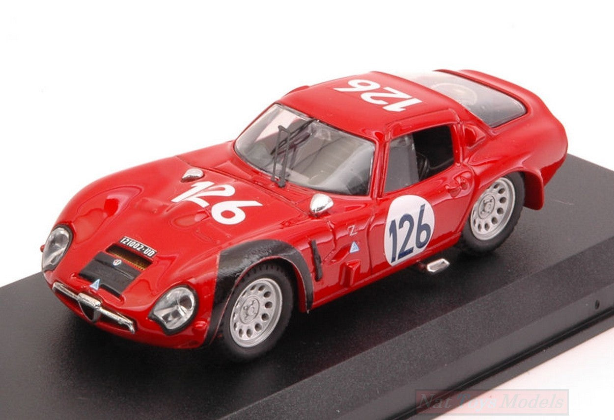 MODELLINO IN SCALA COMPATIBILE CON ALFA ROMEO TZ2 N.126 4th TARGA FLORIO 1966 E.PINTO-N.TODARO 1:43 BEST MODEL BT9105