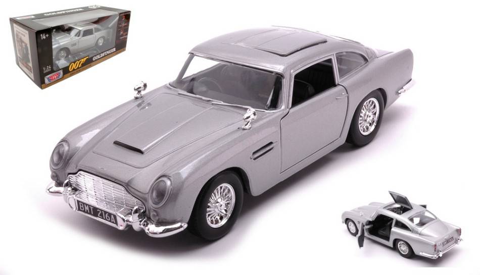 MODELLINO IN SCALA COMPATIBILE CON ASTON MARTIN DB5 1965 007 JAMES BOND GOLDFINGER 1:24 MOTORMAX MTM79857