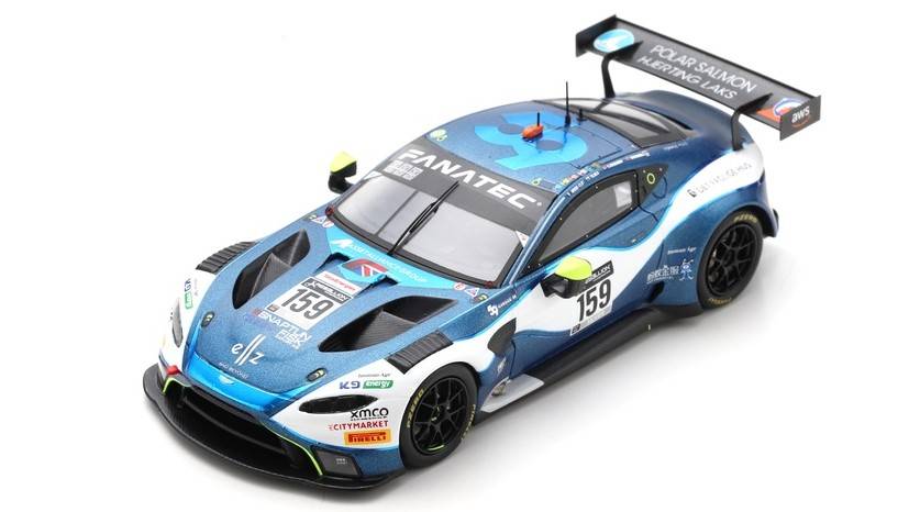 MODELLINO IN SCALA COMPATIBILE CON ASTON MARTIN VANTAGE GT3 N.159 3rd SILVER CLASS 24 H SPA 2021 TUJULA-MAC SPARK MODEL SB442