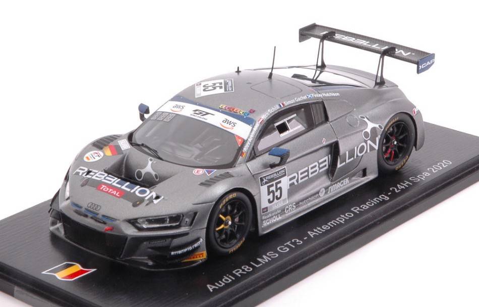 MODELLINO IN SCALA COMPATIBILE CON AUDI R8 GT3 N.55 24 H SPA 2020 SCHOLL-GACHET-AKA-HUTCHISON 1:43 SPARK MODEL SB414