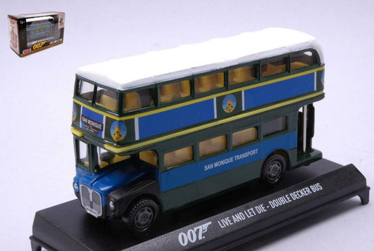 SCALE MODEL COMPATIBLE WITH DOUBLE DECKER BUS "JAMES BOND-LIVE AND LET DIE" BLUE/GREEN cm12 1:64 MOTORMAX MTM79846