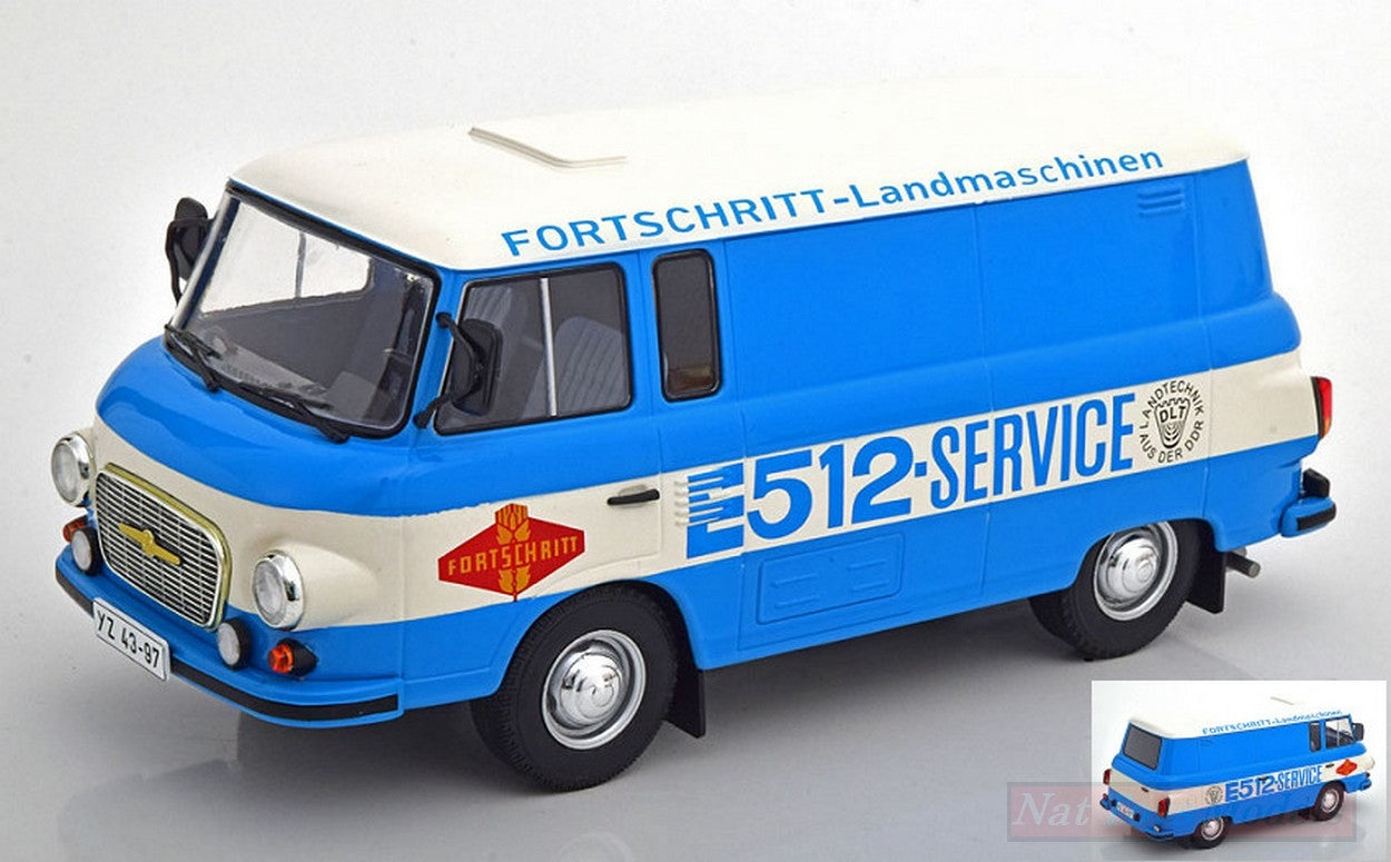 SCALE MODEL COMPATIBLE WITH BARKAS B 1000 E 512 SERVICE BOX WAGON BLUE/WHITE 1:18 MODELCARGROUP MCG18211