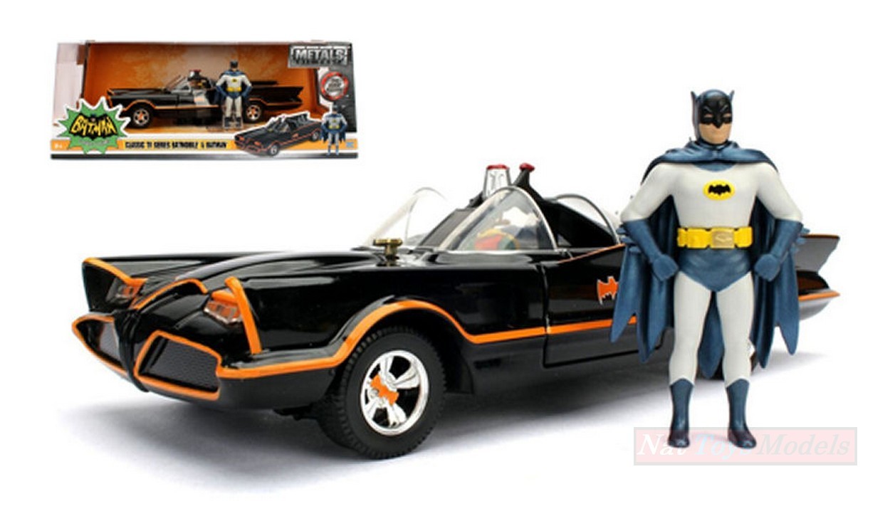 MODELLINO IN SCALA COMPATIBILE CON BATMOBILE 1966 WITH FIGURE BATMAN + ROBIN 1:24 JADA TOYS JADA98259