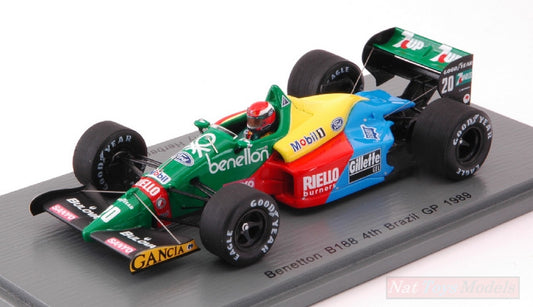 MODELLINO IN SCALA COMPATIBILE CON BENETTON B188 J.HERBERT 1989 N.20 4th BRAZIL GP 1:43 SPARK MODEL S5203