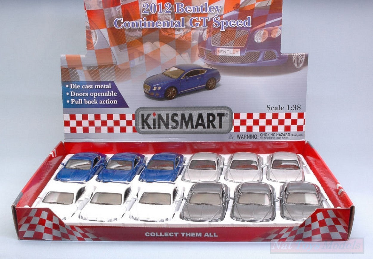 SCALE MODEL COMPATIBLE WITH BENTLEY CONTINENTAL GT SPEED 2012 COL.ASS.cm 12 1:38 KINSMART KT5369D