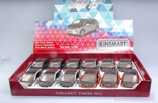 MODELLINO IN SCALA COMPATIBILE CON BMW i3 COL.ASS.cm 12 1:32 KINSMART KT5380D