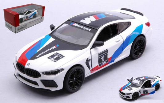 MODELLINO IN SCALA COMPATIBILE CON BMW M8 COMPETITION COUPE' N.1 WHITE cm 11 BOX 1:32 KINSMART KT5425WFW