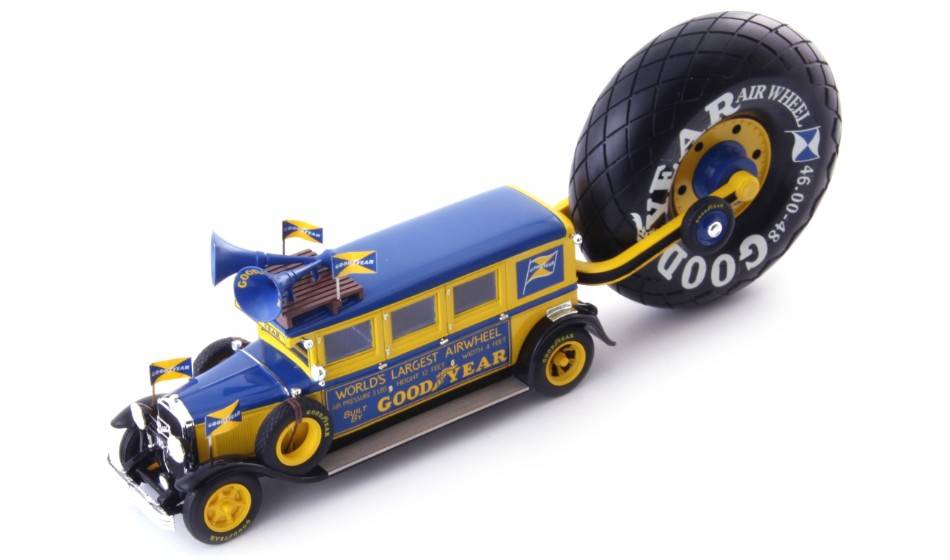 MODELE REDUIT COMPATIBLE AVEC BUICK "GOODYEAR AIRWHEEL" PROMOTION BUS 1930 BLEU/JAUNE 1:43 AUTOCULT ATC10012