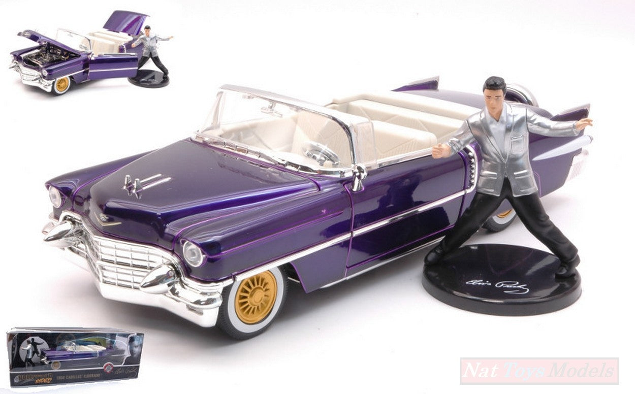 MODELLINO IN SCALA COMPATIBILE CON CADILLAC ELDORADO 1956 WITH ELVIS PRESLEY FIGURE PURPLE 1:24 JADA TOYS JADA30985