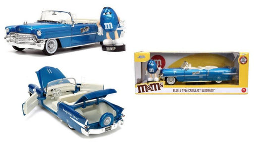 MODELLINO IN SCALA COMPATIBILE CON CADILLAC ELDORADO WITH BLUE FIGURE "M&M'S" 1956 BLUE 1:24 JADA TOYS JADA253255067