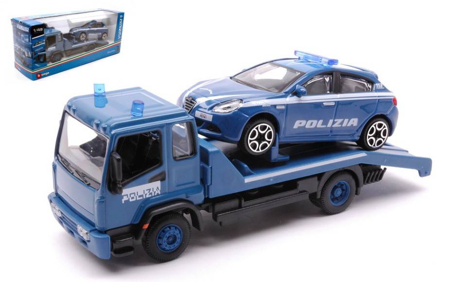 SCALE MODEL COMPATIBLE WITH POLICE TOW TRUCK WITH CAR 1:43 BURAGO BU31425