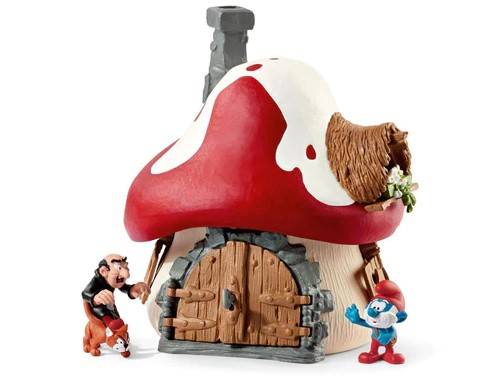 MODELLINO IN SCALA COMPATIBILE CON CASA DEI PUFFI CON 2 FIGURE 3D SCHLEICH SCH20803