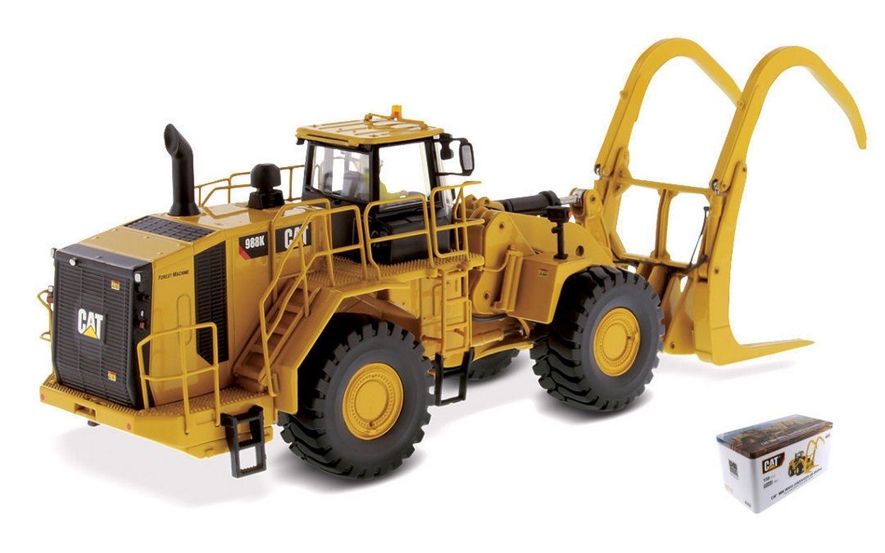 MODELLINO IN SCALA COMPATIBILE CON CAT 988K WHEEL LOADER FOREST W/LOG GRAPPLE 1:50 DIECAST MASTER DM85917