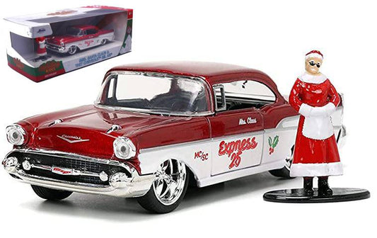 MODELLINO IN SCALA COMPATIBILE CON CHEVROLET BEL AIR 1957 MRS.SANTA CLAUS WHITE/RED 1:32 JADA TOYS JADA53008