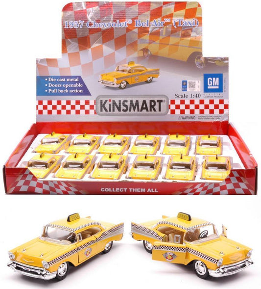 MODELLINO IN SCALA COMPATIBILE CON CHEVROLET BEL AIR 1957 TAXI cm 12 1:40 KINSMART KT761