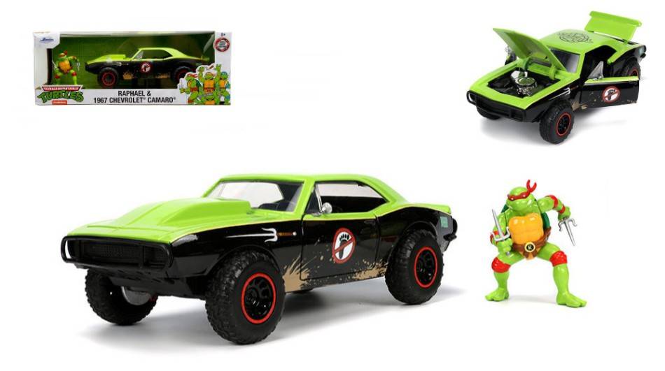 MODELLINO IN SCALA COMPATIBILE CON CHEVROLET CAMARO "TURTLES RAPHAEL" 1967 GREEN/BLACK 1:24 JADA TOYS JADA85001