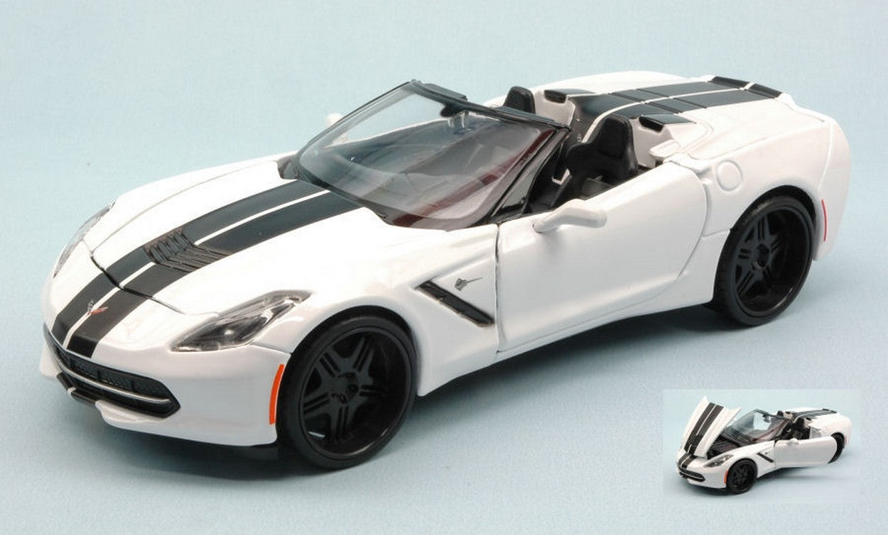 SCALE MODEL COMPATIBLE WITH CHEVROLET CORVETTE STINGRAY 2014 WHITE W/BLACK STRIPES 1:24 MAISTO MI32501