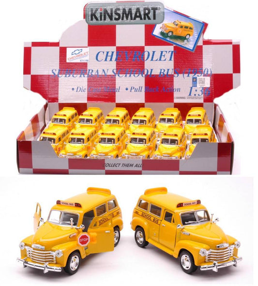 MODELLINO IN SCALA COMPATIBILE CON CHEVROLET SUBURBAN SCHOOL BUS 1950 cm 12 1:36 KINSMART KT836