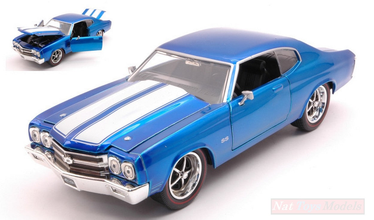 SCALE MODEL COMPATIBLE WITH CHEVY CHEVELLE SS 1970 METALLIC BLUE W/WHITE STRIPES 1:24 JADA TOYS JADA31450B