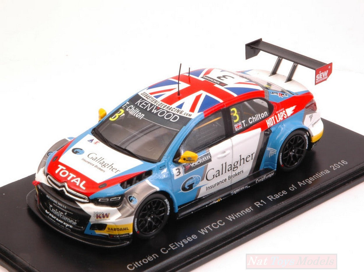 MODELE REDUIT COMPATIBLE AVEC CITROEN C-ELISEE N.3 WINNER RACE ARGENTINA 2016 TOM CHILTON 1:43 SPARK MODEL S5097