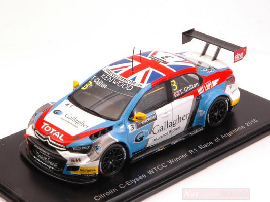 MODELLINO IN SCALA COMPATIBILE CON CITROEN C-ELISEE N.3 WINNER RACE ARGENTINA 2016 TOM CHILTON 1:43 SPARK MODEL S5097