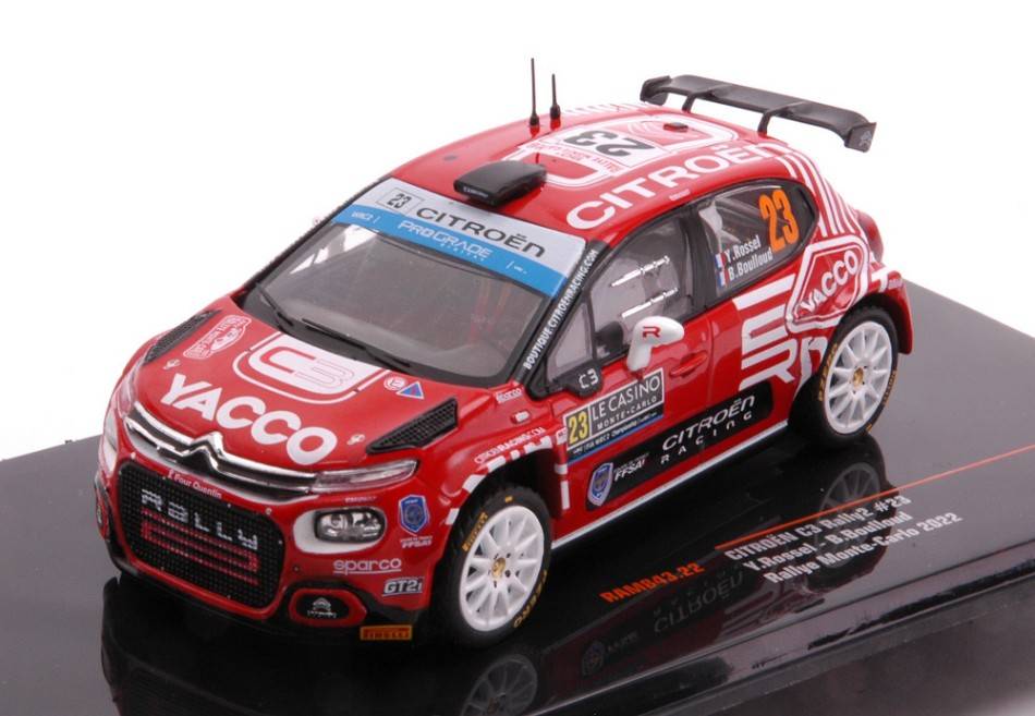 MODELLINO IN SCALA COMPATIBILE CON CITROEN C3 RALLY2 N.23 RALLY MONTE CARLO 2022 ROSSEL/BOULLOUD 1:43 IXO MODEL RAM843