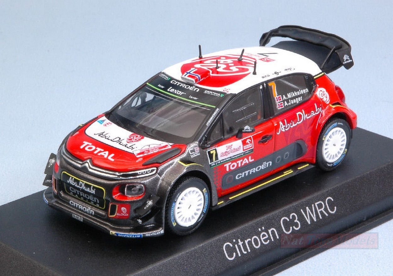 MODELE REDUIT COMPATIBLE AVEC CITROEN C3 WRC N.7 9ème RALLYE DE POLOGNE 2017 A.MIKKELSEN-A.JAEGER 1:43 NOREV NV155363