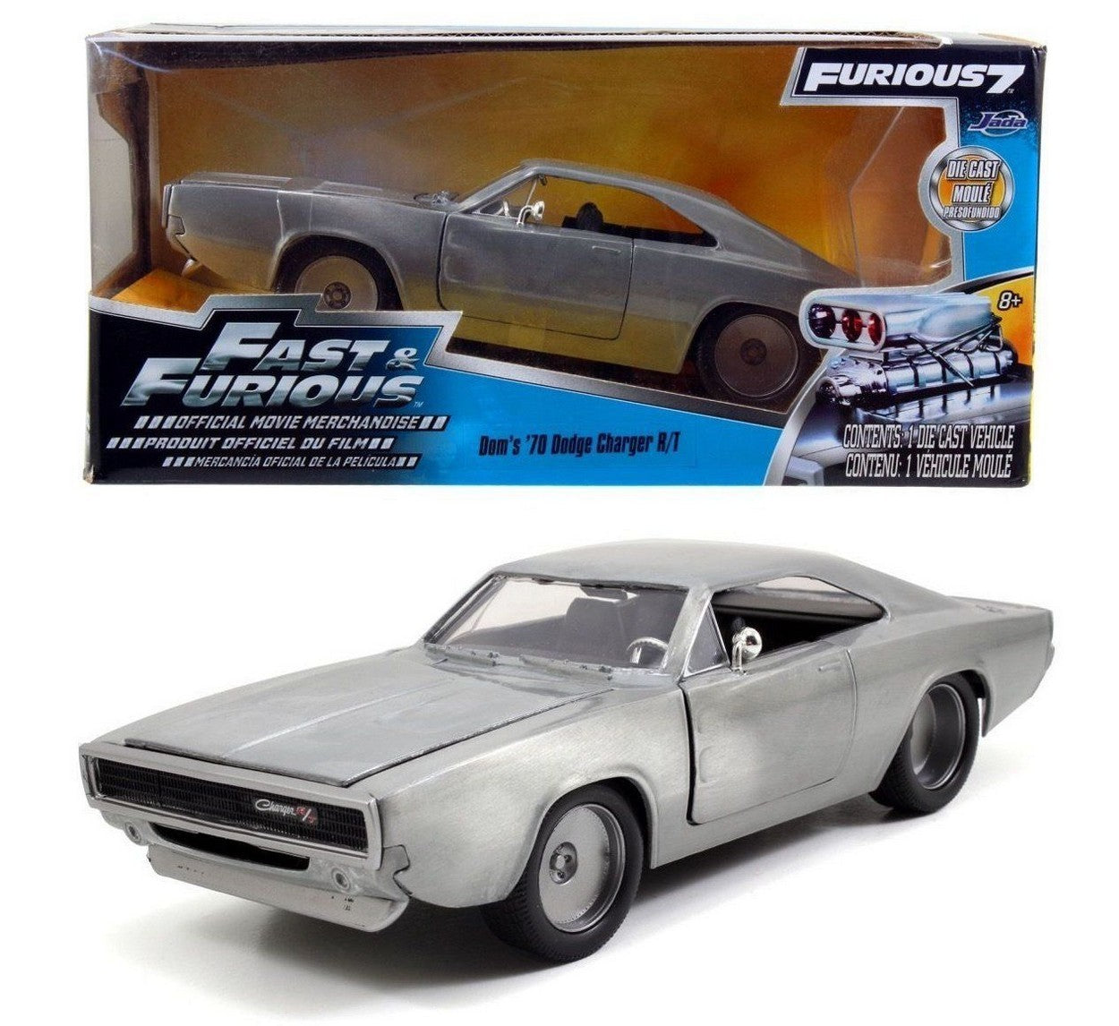 MODELLINO IN SCALA COMPATIBILE CON DODGE CHARGER R/T 1968 FAST & FURIOUS 7 SATIN METAL 1:24 JADA TOYS JADA97336