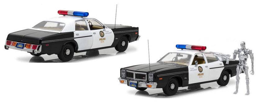 SCALE MODEL COMPATIBLE WITH DODGE MONACO 1977 METROPOLITAN POLICE WITH TERMINATOR FIGURE 1984 1:18 GREENLIGHT GREEN19042