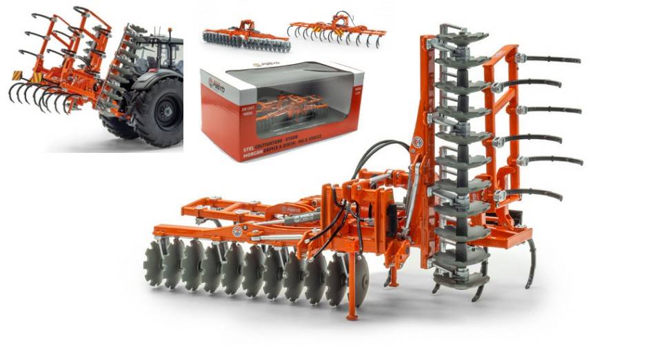 SCALE MODEL COMPATIBLE WITH MORGAN MG-X 550/22 DISC HARROW + STEL-ST600 CULTIVATOR 1:32 UNIVERSAL HOBBIES UH6390