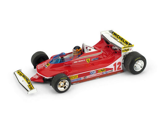 MODELLINO IN SCALA COMPATIBILE CON FERRARI 312 T4 G.VILLENEUVE 1979 N.12 PROVE USA OVEST GP W/PILOTE 1:43 BRUMM BM0578BCH