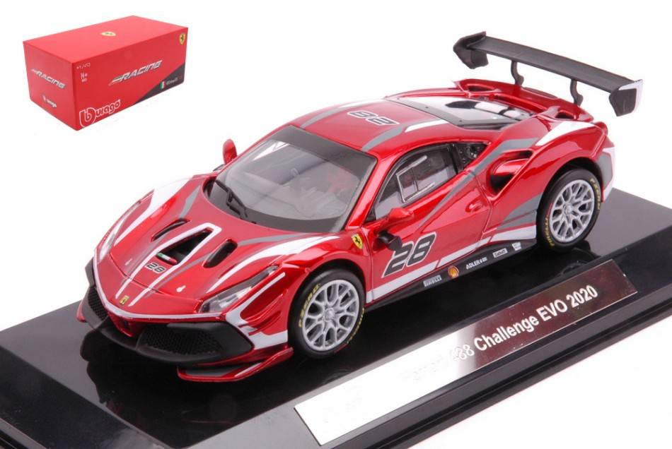 MODELLINO IN SCALA COMPATIBILE CON FERRARI 488 CHALLENGE EVO 2020 N.28 RACING SERIES METALLIC RED 1:43 BURAGO BU36309