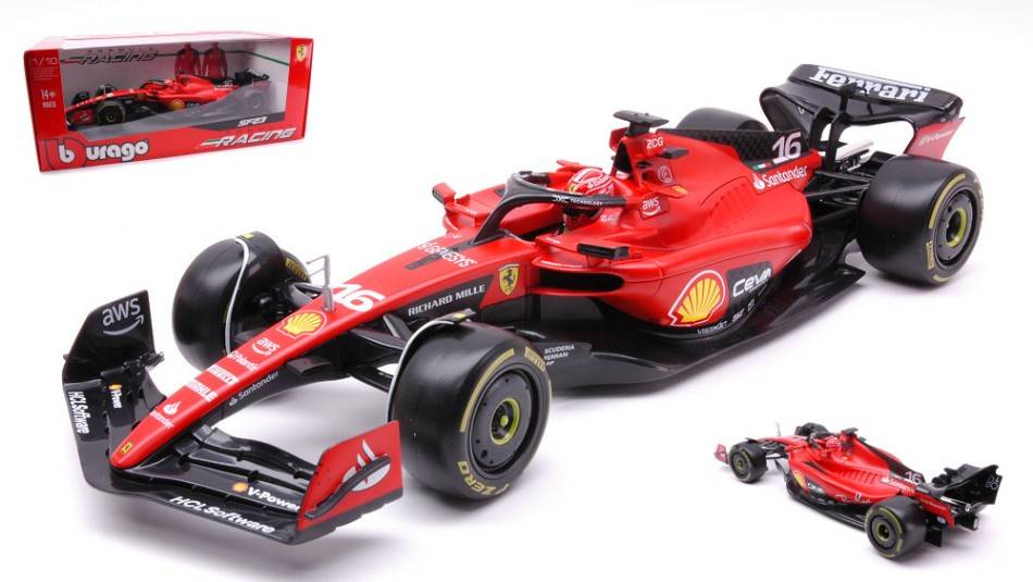 MODELLINO IN SCALA COMPATIBILE CON FERRARI F-23 N.16 2023 CHARLES LECLERC 1:18 BURAGO BU16812L