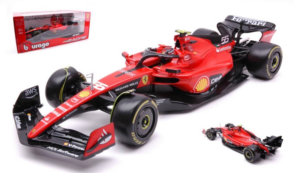 MODELE REDUIT COMPATIBLE AVEC FERRARI F-23 N.55 2023 CARLOS SAINZ 1:18 BURAGO BU16812S