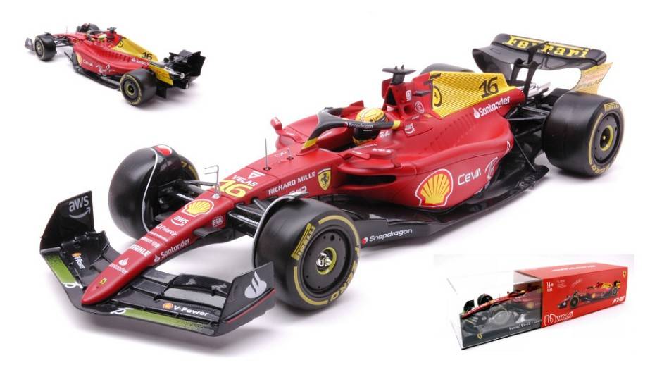 MODELLINO IN SCALA COMPATIBILE CON FERRARI F1-75 N.16 C.LECLERC MONZA 2022 75th ANNIV.W/HARD CASE 1:24 BURAGO BU26806L