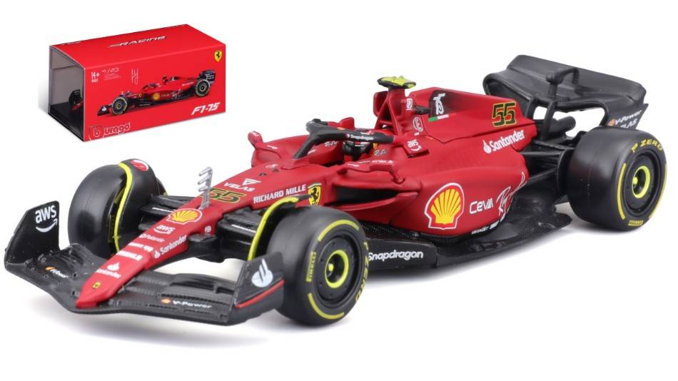 MODÈLE RÉDUIT COMPATIBLE AVEC FERRARI F1-75 N.55 2022 CARLOS SAINZ SIGNATURE 1:43 BURAGO BU36831S