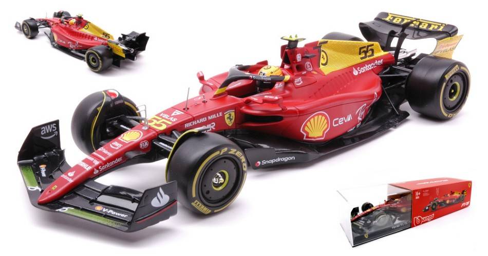 SCALE MODEL COMPATIBLE WITH FERRARI F1-75 N.55 CARLOS SAINZ MONZA 2022 75th ANNIV.W/HARD CASE 1:24 BURAGO BU26806S