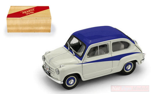 MODELE REDUIT COMPATIBLE AVEC FIAT ABARTH 750 1956 GRIS CLAIR/DÉCORATIONS BLEU TOIT CONTRASTANT 1:43 BRUMM BM0645-02