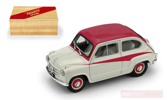 MODELE REDUIT COMPATIBLE AVEC FIAT ABARTH 750 1956 GRIS CLAIR/DÉCORATIONS ROUGE DE TOIT CONTRASTANT 1:43 BRUMM BM0645-01