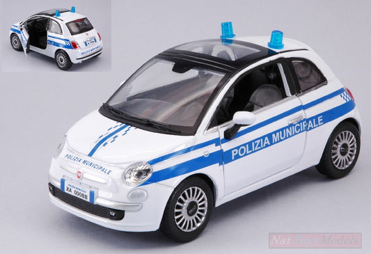 MODELLINO IN SCALA COMPATIBILE CON FIAT NUOVA 500 POLIZIA MUNICIPALE 1:24 NEW RAY NY71393