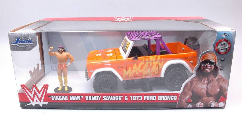 SCALE MODEL COMPATIBLE WITH FORD BRONCO 1973 W/MACHO MAN FIGURE ORANGE/PURPLE/WHITE 1:24 JADA TOYS JADA32046