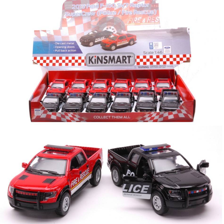 MODELLINO IN SCALA COMPATIBILE CON FORD F-150 SVT RAPTOR SUPER CREW (POLICE/FIRE RESCUE) cm 12 1:46 KINSMART KT89999