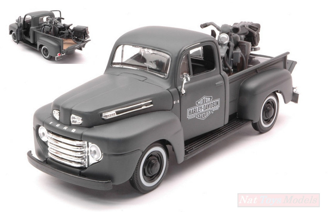 MODELLINO IN SCALA COMPATIBILE CON FORD F1 PICK UP 1948 W/HARLEY DAVIDSON WLA FLATHEAD MATT GREY 1:24 MAISTO MI32185D