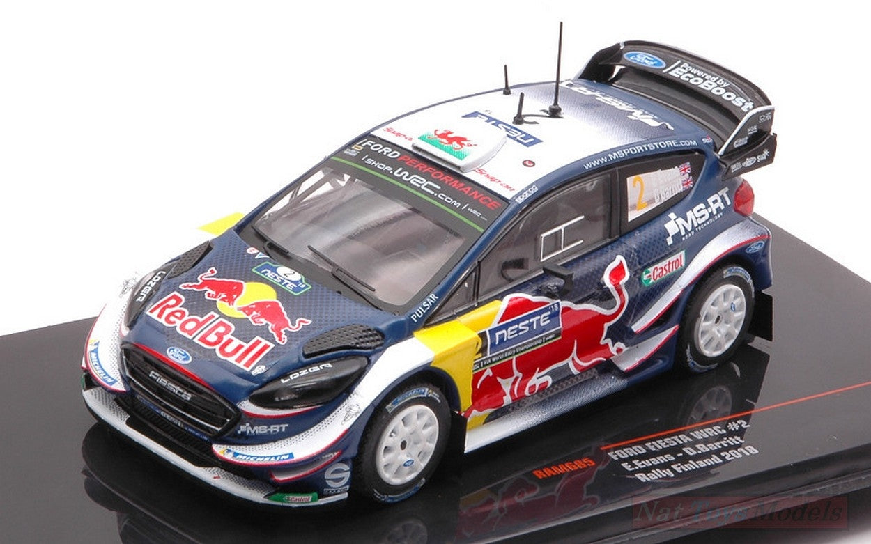 MODELLINO IN SCALA COMPATIBILE CON FORD FIESTA WRC N.2 7th WM RALLY FINLANDIA 2018 EVANS-BARRITT 1:43 IXO MODEL RAM685