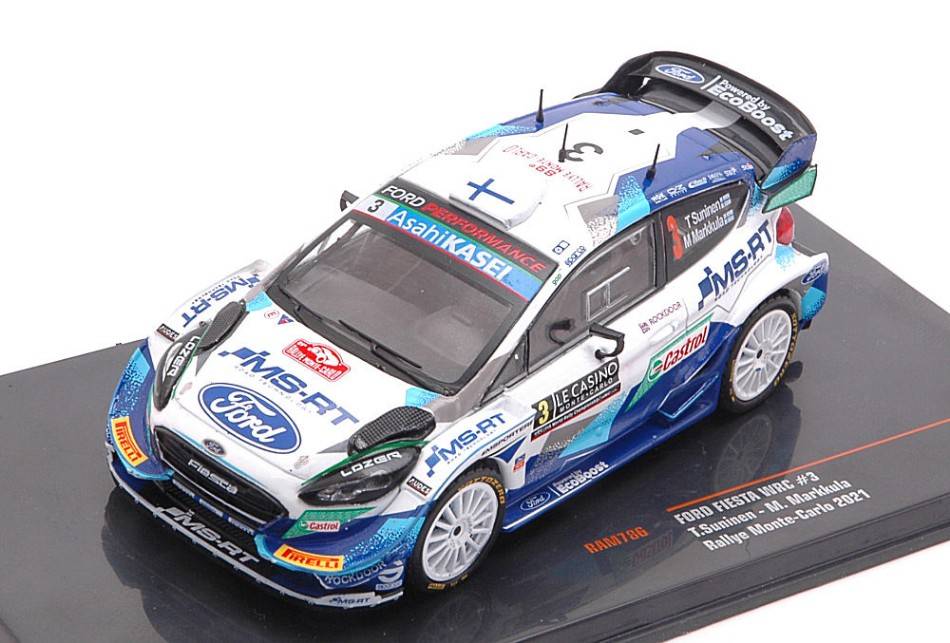 MODELLINO IN SCALA COMPATIBILE CON FORD FIESTA WRC N.3 RALLY MONTE CARLO 2021 SUNINEN/MARKKULA 1:43 IXO MODEL RAM786