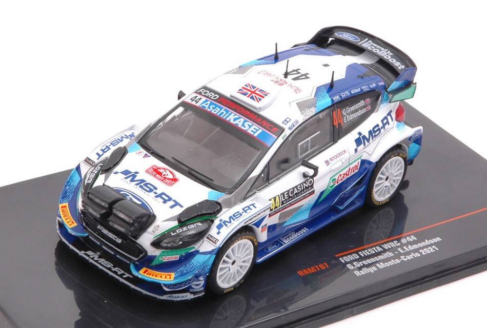 MODÈLE RÉDUIT COMPATIBLE AVEC FORD FIESTA WRC N.44 RALLYE MONTE CARLO 2021 GREENSMITH/EDMONDSON 1:43 IXO MODEL RAM787