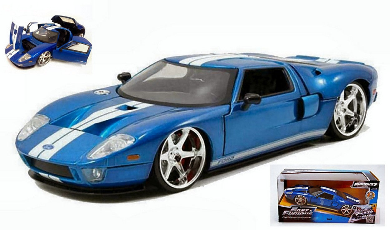 MODELLINO IN SCALA COMPATIBILE CON FORD GT 2005 FAST & FURIOUS BLUE W/WHITE STRIPES 1:24 JADA TOYS JADA97177