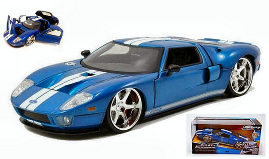 SCALE MODEL COMPATIBLE WITH FORD GT 2005 FAST &amp; FURIOUS BLUE W/WHITE STRIPES 1:24 JADA TOYS JADA97177